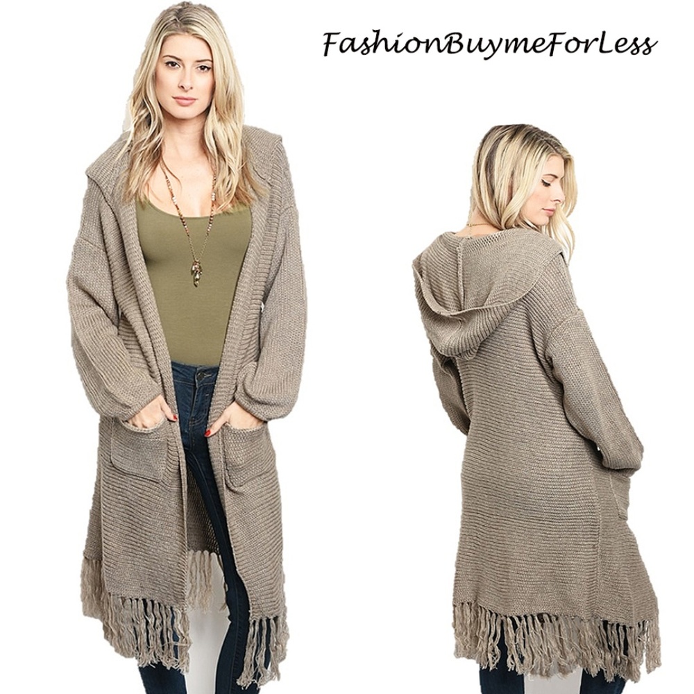 VTG Hooded Wool Blend Fringe Sweater Cardigan Coat
